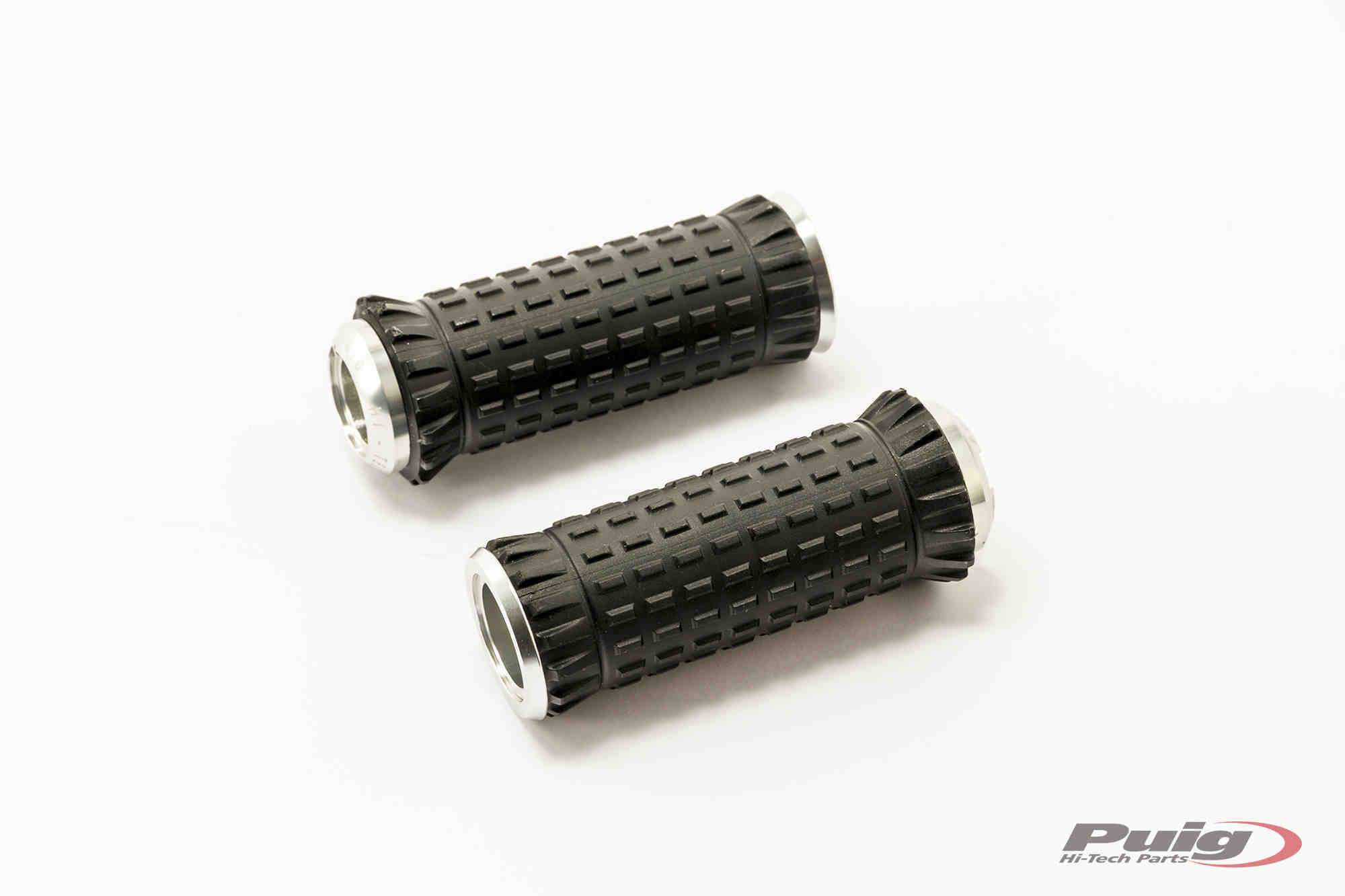 Puig R-Fighter S Footpegs | Silver with Removable Black Rubber Grip