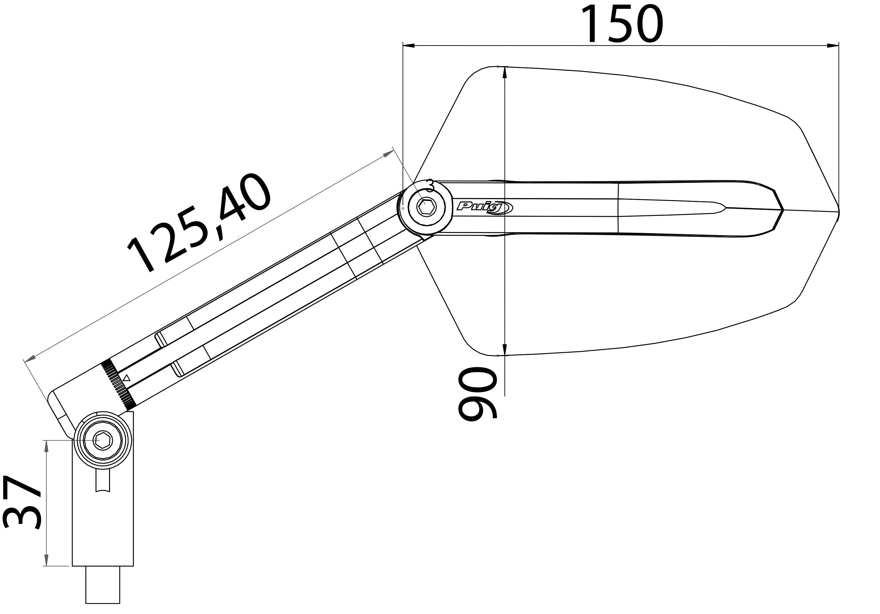 Puig GTI Mirror Left - M10 Fitment | Aluminium/Black - Image 2