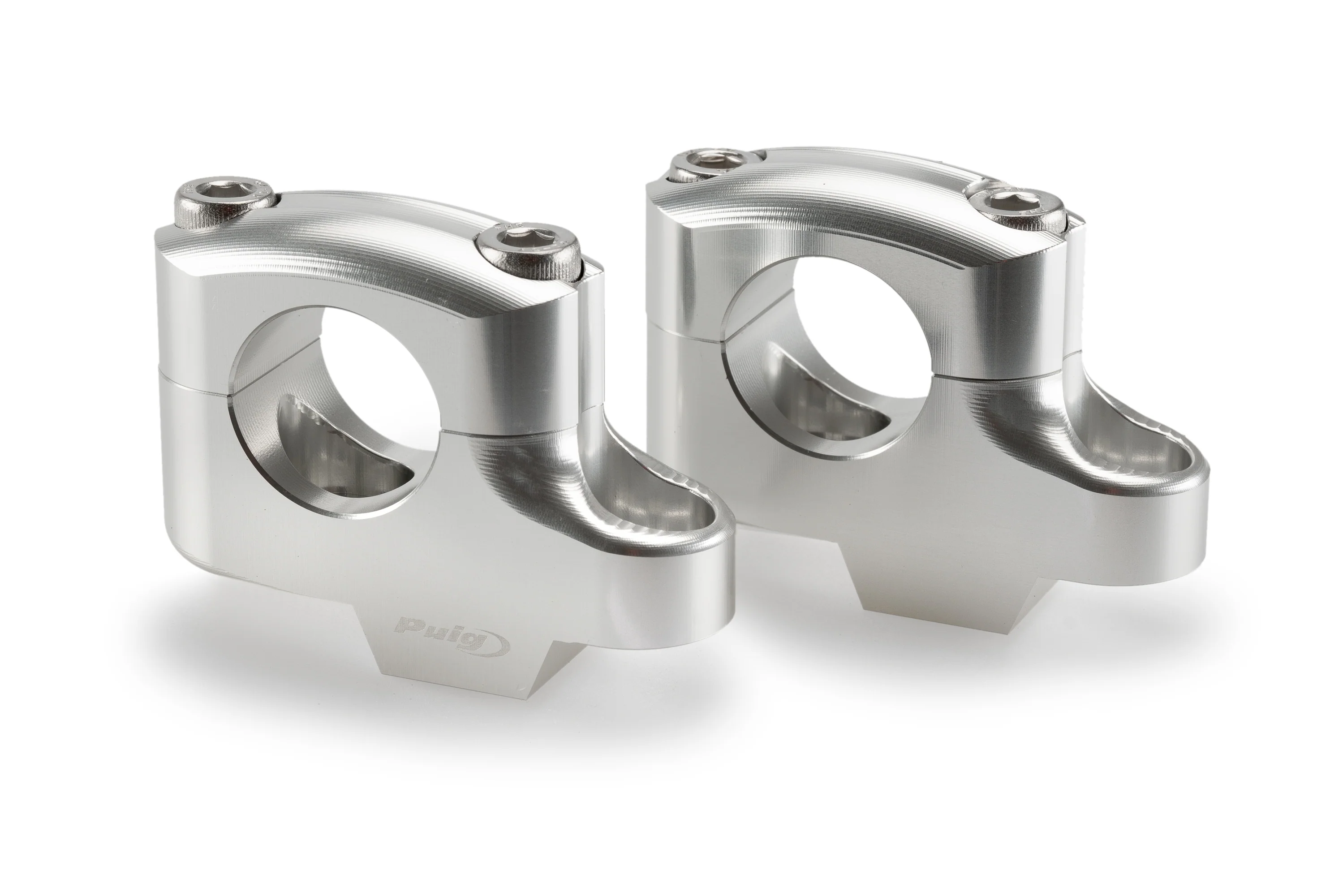 Puig Pullback Handlebar Risers - 25mm Rise / 16mm Back | Silver | Fits Various Models