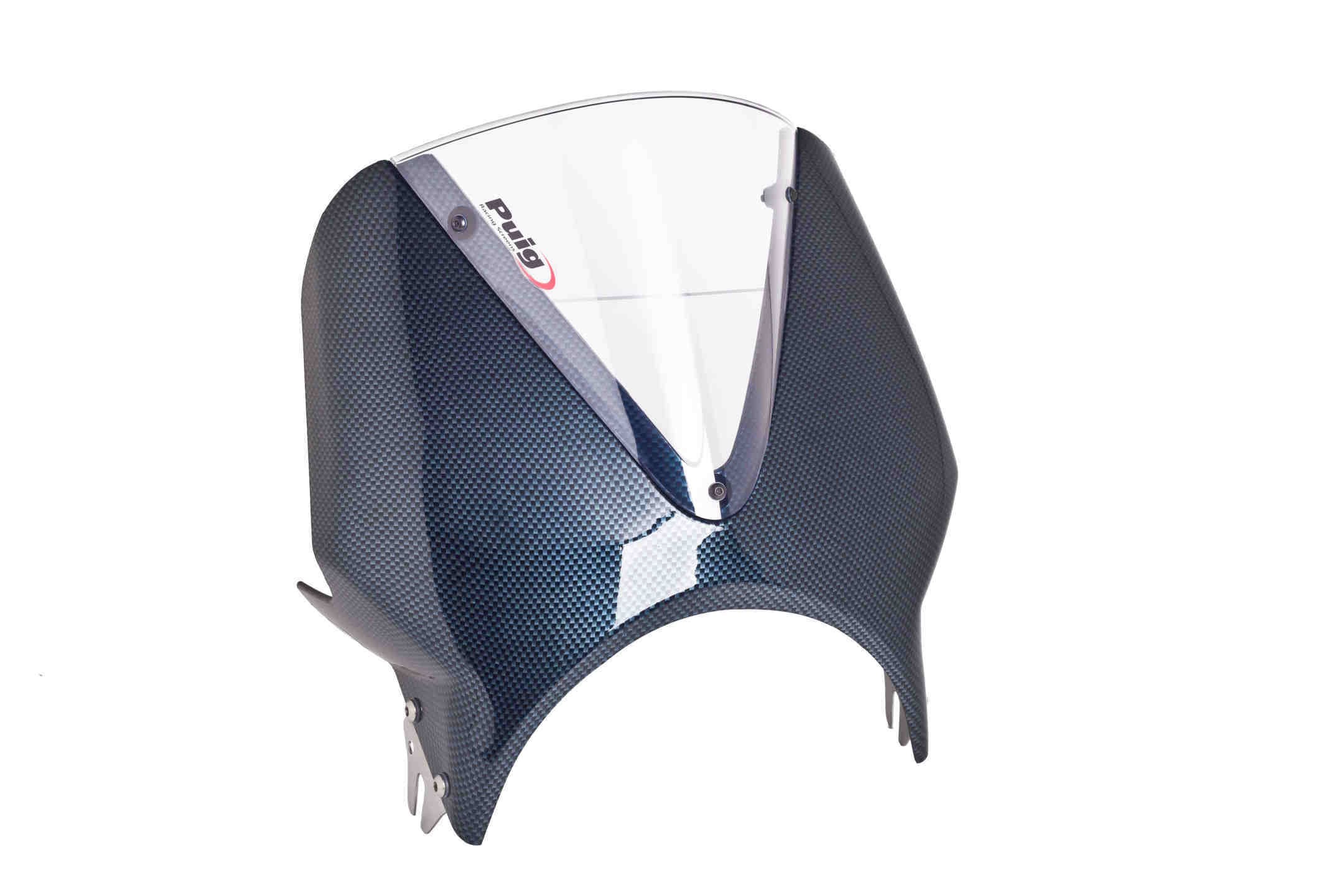 Puig Vision Universal Headlight Mounted Screen | Carbon Look Fairing/Clear Screen