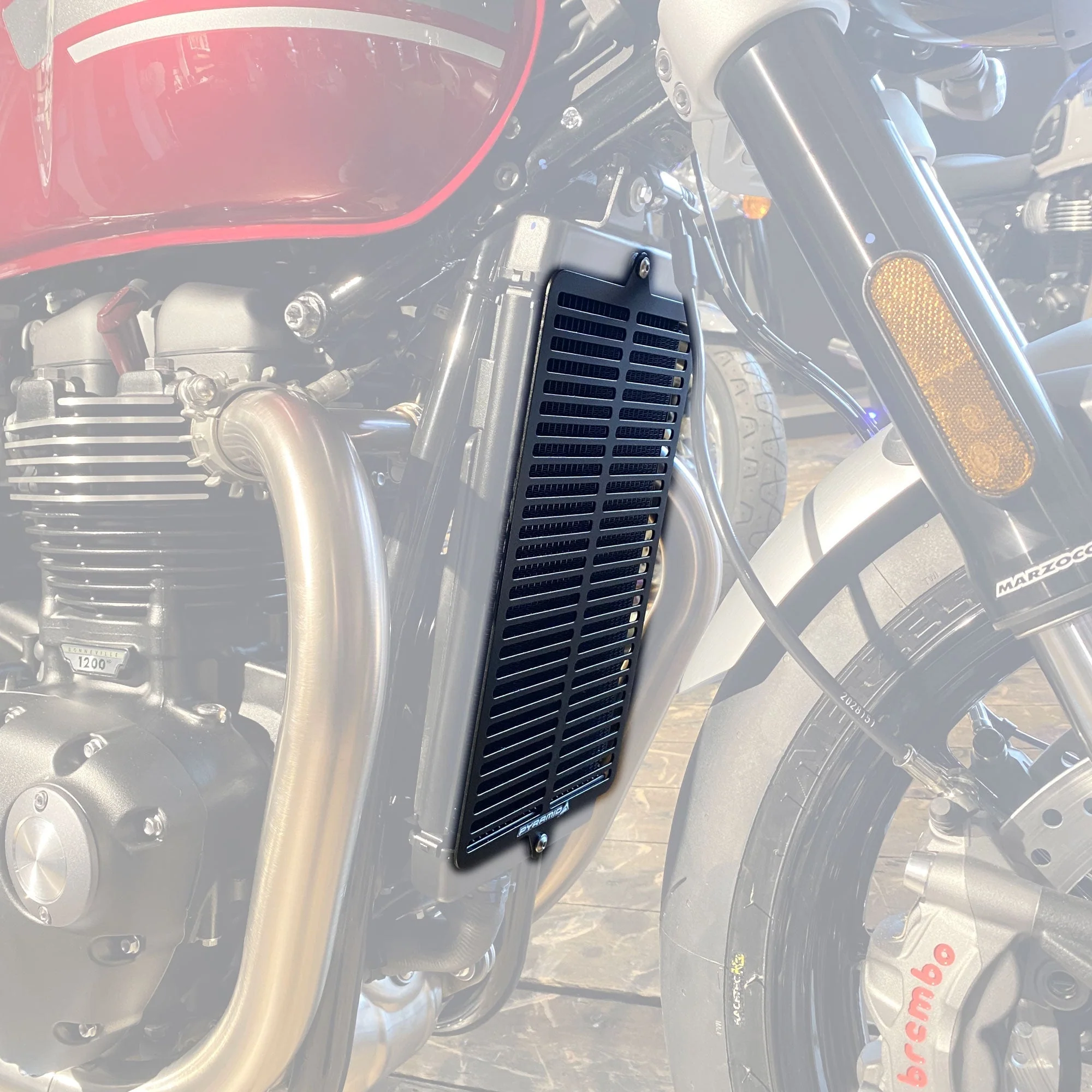 Pyramid Radiator Guard | Matte Black | Triumph Bonneville T100 2017>Current - Image 3