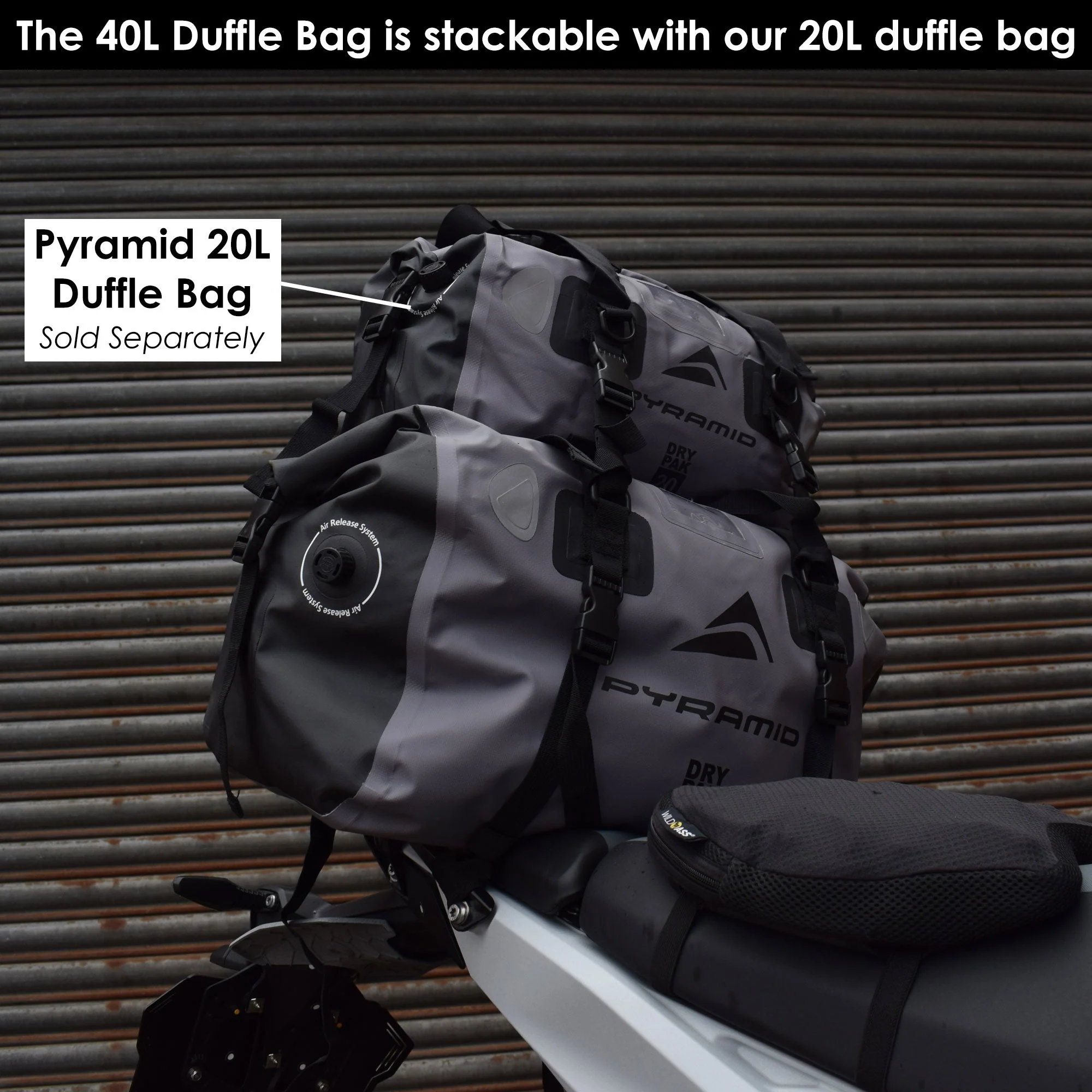 Pyramid Waterproof 40L Motorcycle Duffle Bag | Grey - Image 14