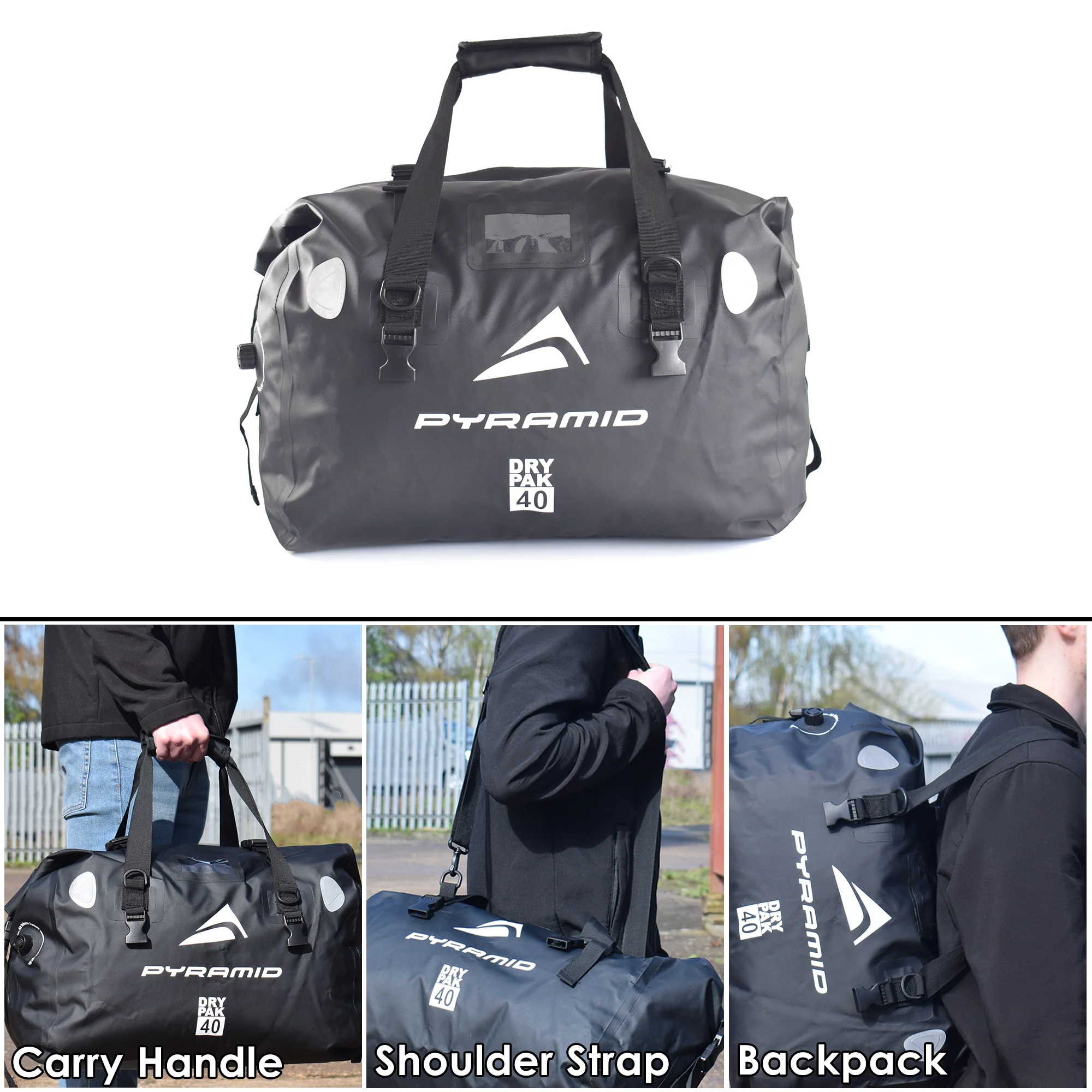 Pyramid Waterproof 40L Motorcycle Duffle Bag | Grey - Image 8