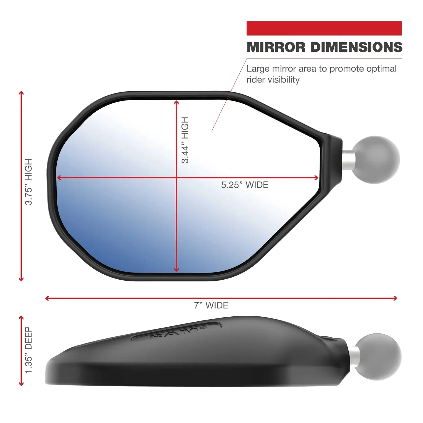 RAM® Tough-Mirror™ Kit with M10-1.25 Bases - Medium Arm - Image 4