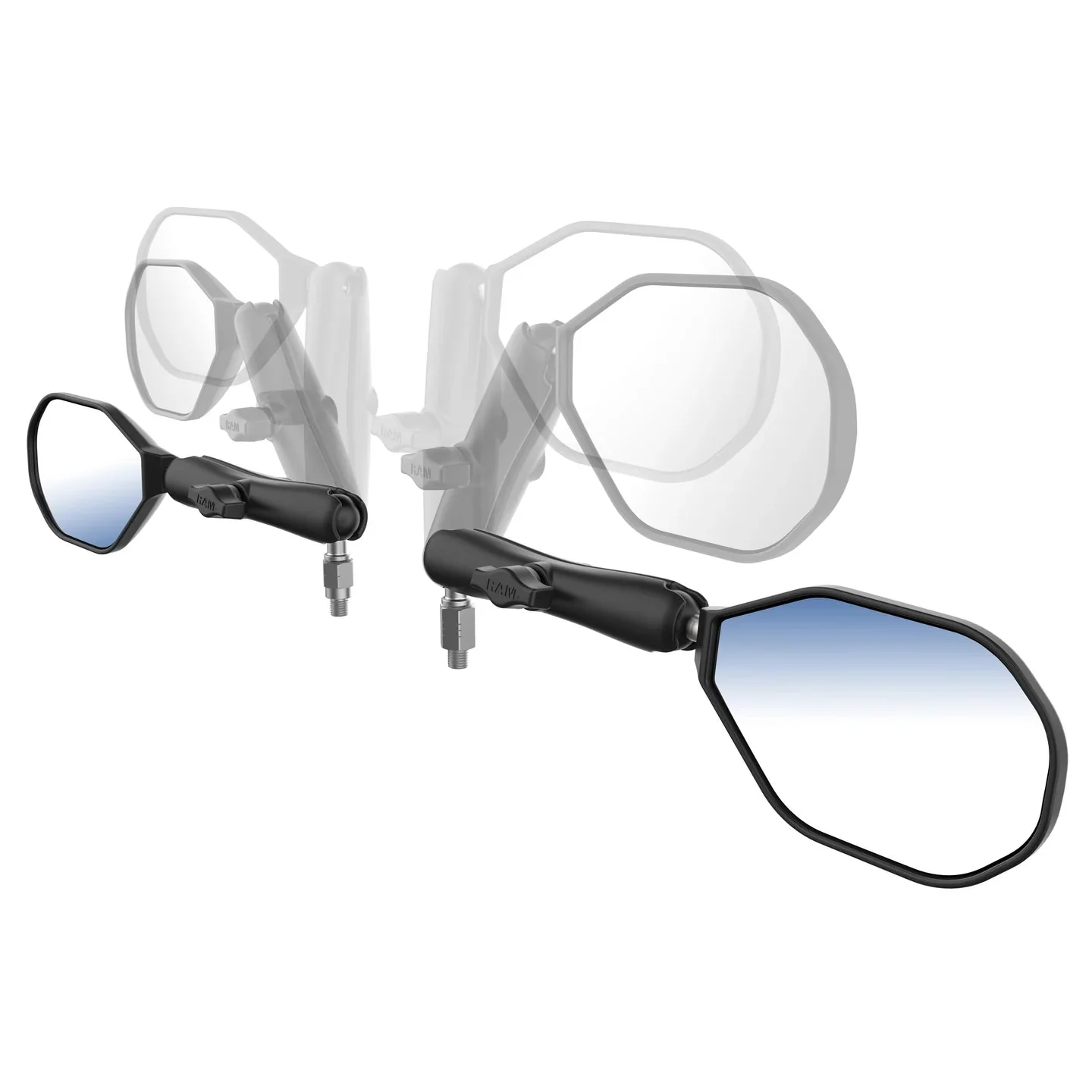 RAM® Tough-Mirror™ Kit with M10-1.25 Bases + Reverse Adapter - Long Arm - Image 4