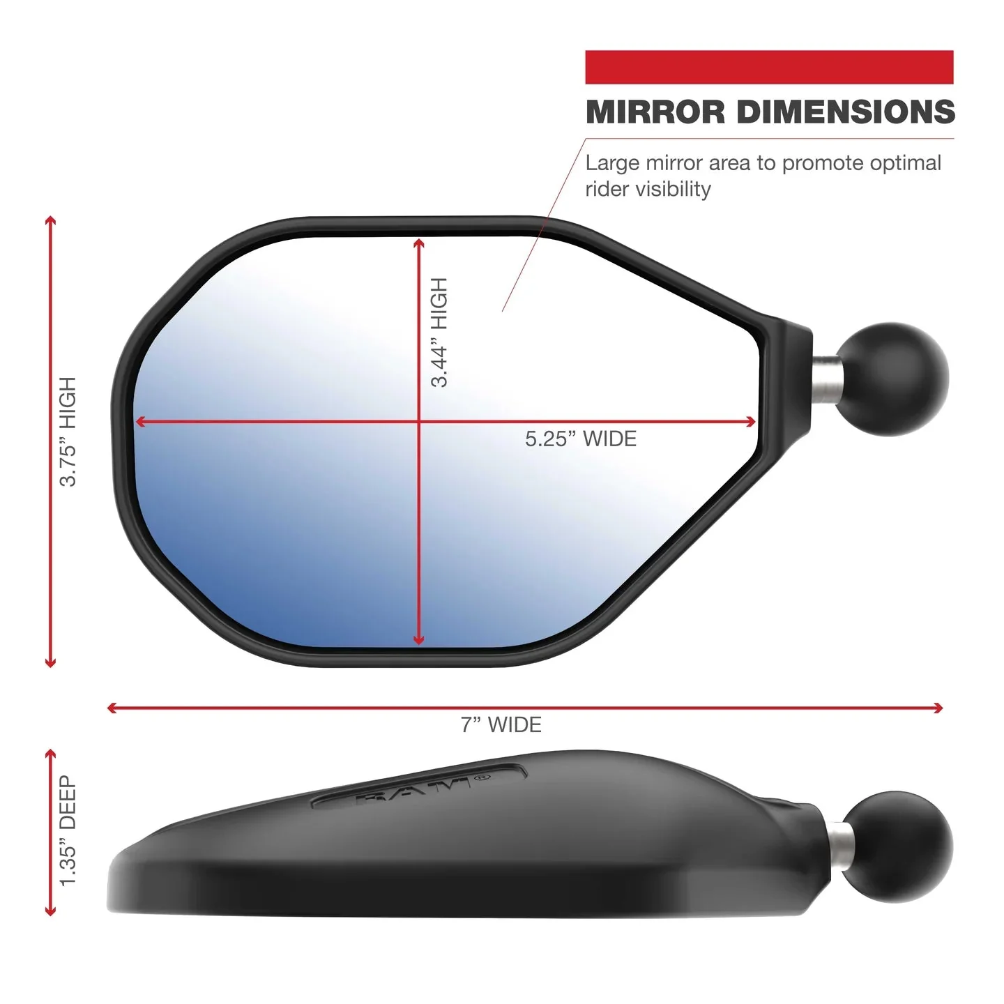 RAM® Tough-Mirror™ Right Mirror with Ball - Image 3