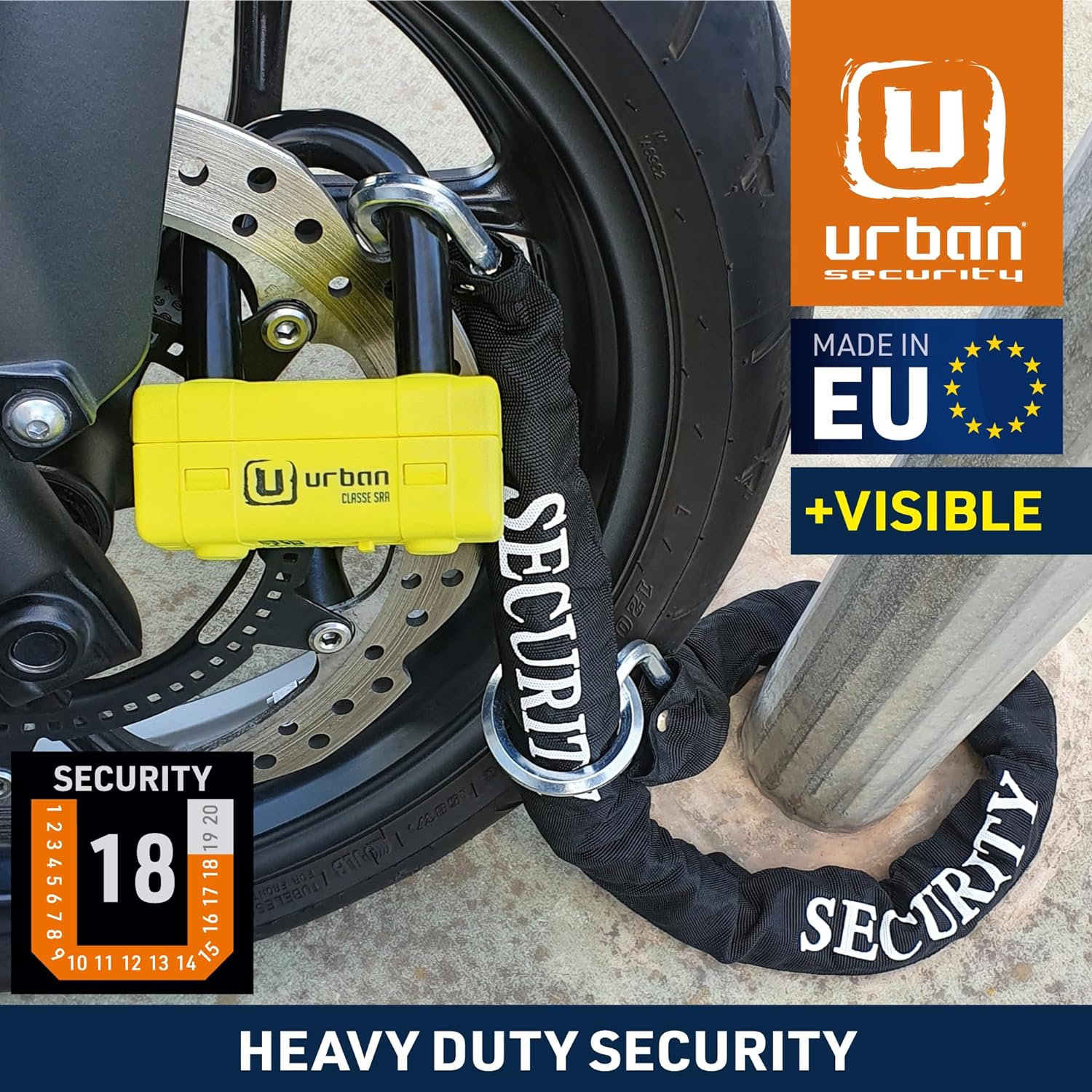 Urban Security UR75+10.120L 120cm Motorcycle Loop Chain + Lock - Security Level 18 - Image 2