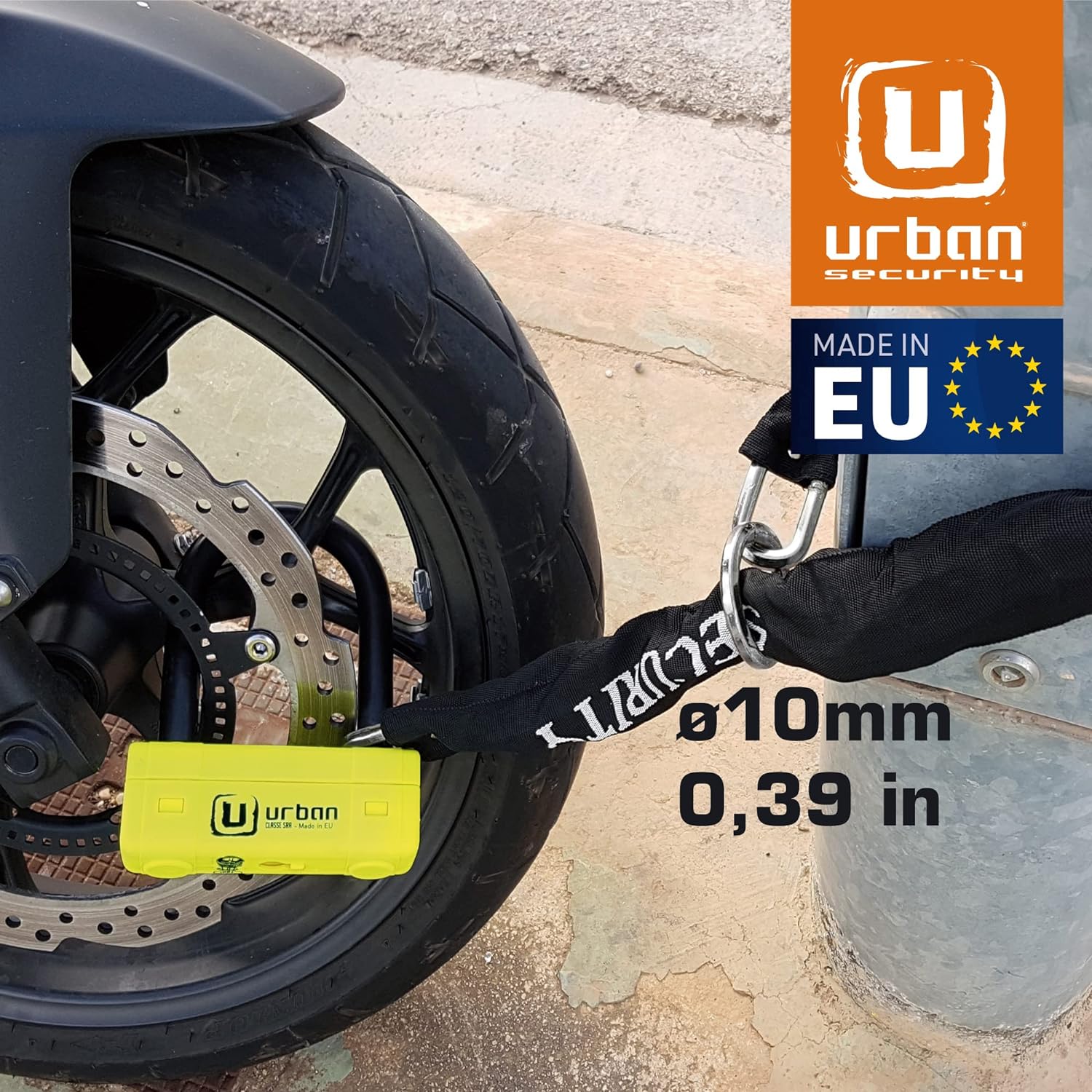 Urban Security UR85120Y+10.120L 120cm Motorcycle Loop Chain + Lock - Security Level 20 - Image 2