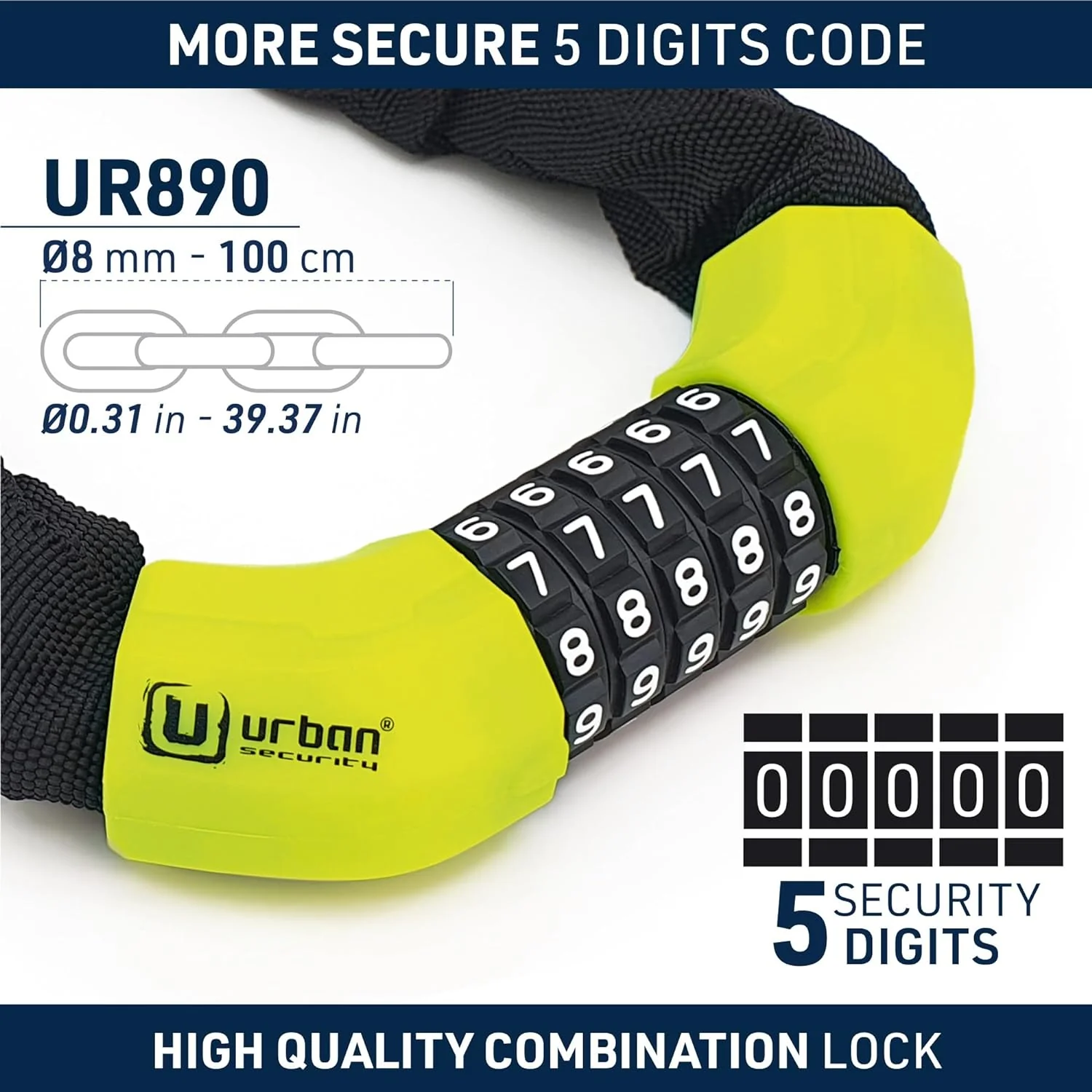 Urban Security UR890 100cm Motorcycle Chain + Combination Lock - Security Level 8 - Image 3