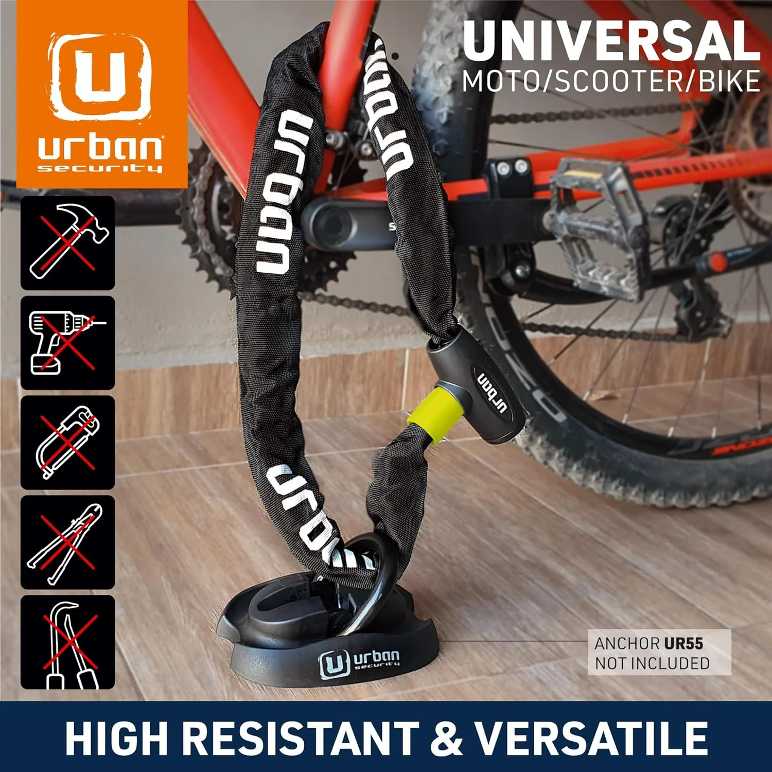 Urban Security XK170 170cm Motorcycle Chain + Integrated Lock - Security Level 9 - Image 2